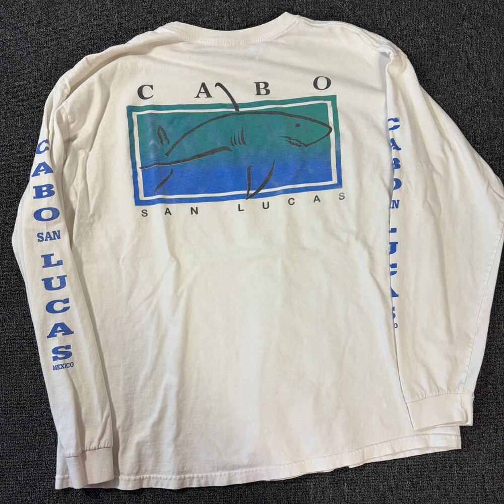 Vintage Y2k Cabo San Lucas Surf Fishing White Longsleeve Graphic Tee Men's XL